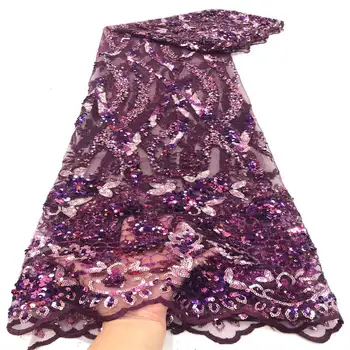 

Lace fabric French Lace Fabric 2020 High Quality African Nigerian Flower Embroidered Tulle Lace Fabric sequins YANI2549-4