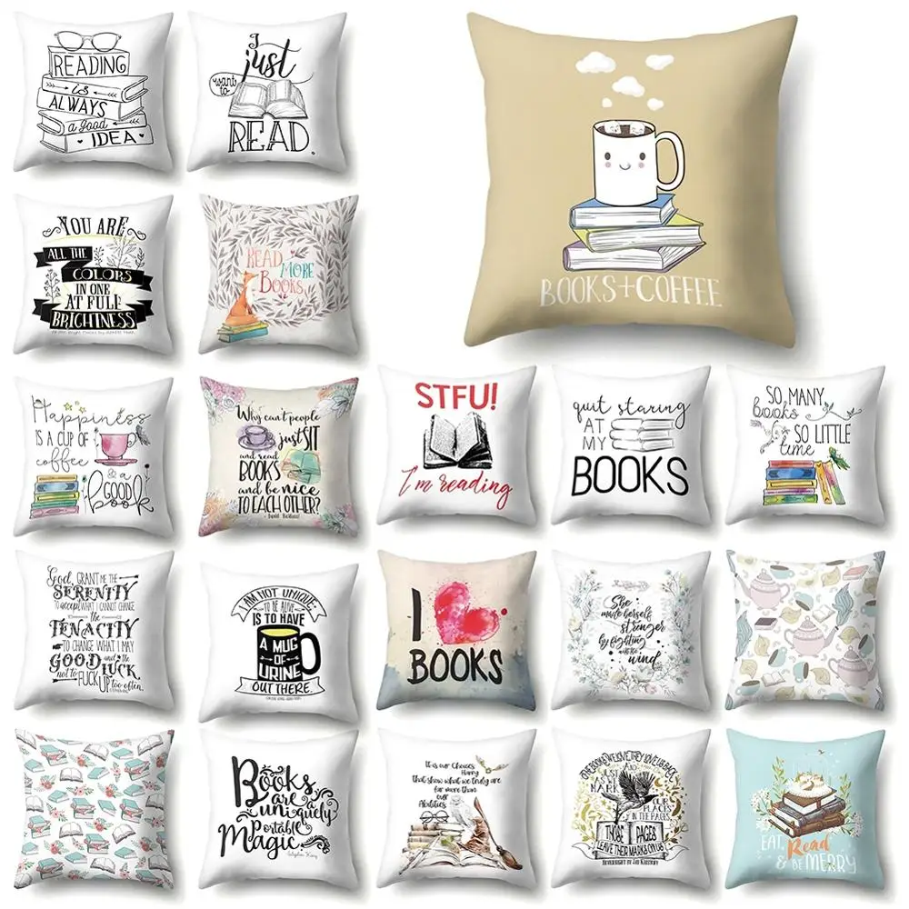 

Creative Book Smell Temperament Cartoon Plush Square Throw Hug Pillow Case Living Room Cushion Cover 45x45 Cm Elegant Home Decor