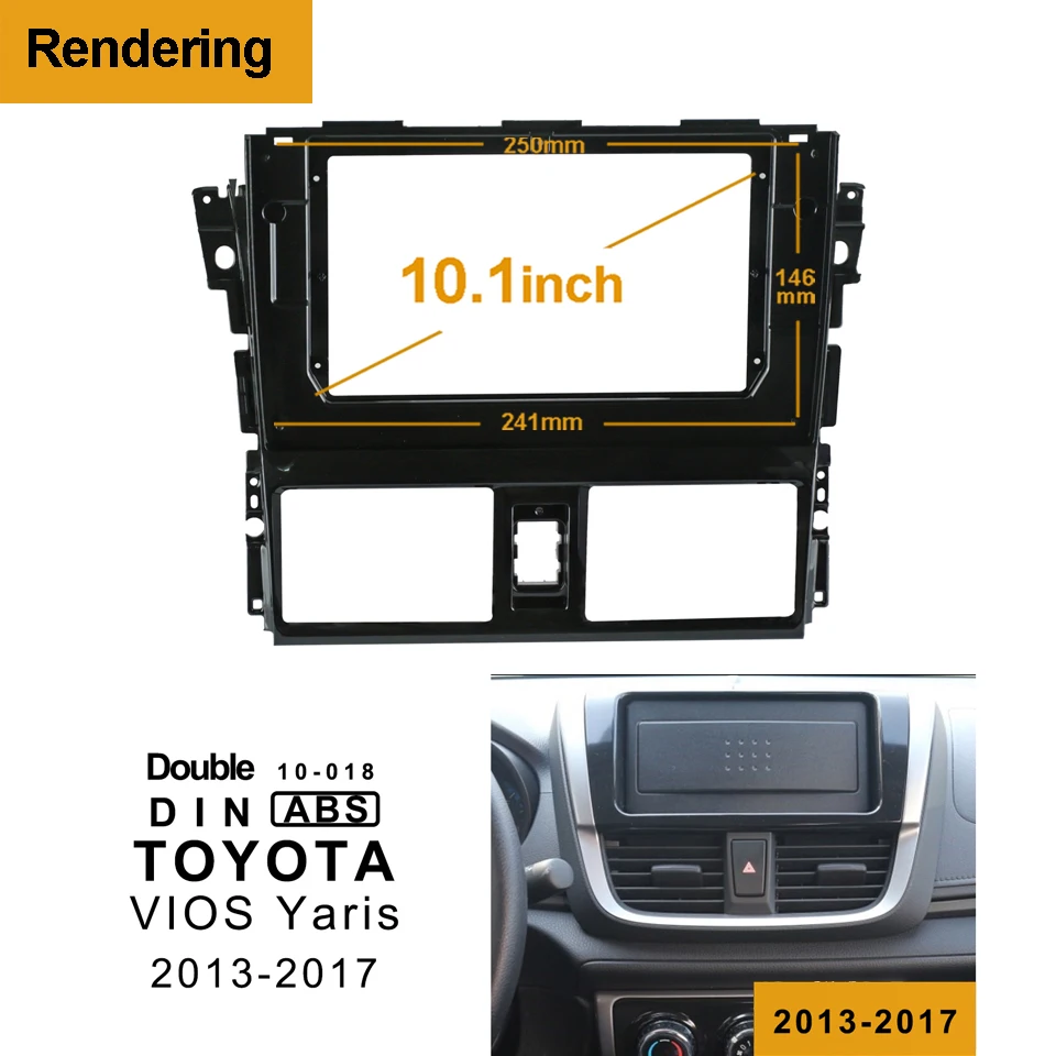 2Din автомобильный DVD рамка аудиоадаптер тире отделка наборы Лицевая панель 10,1 для Toyota Vios Yaris 2013- Двухканальное радио плеер