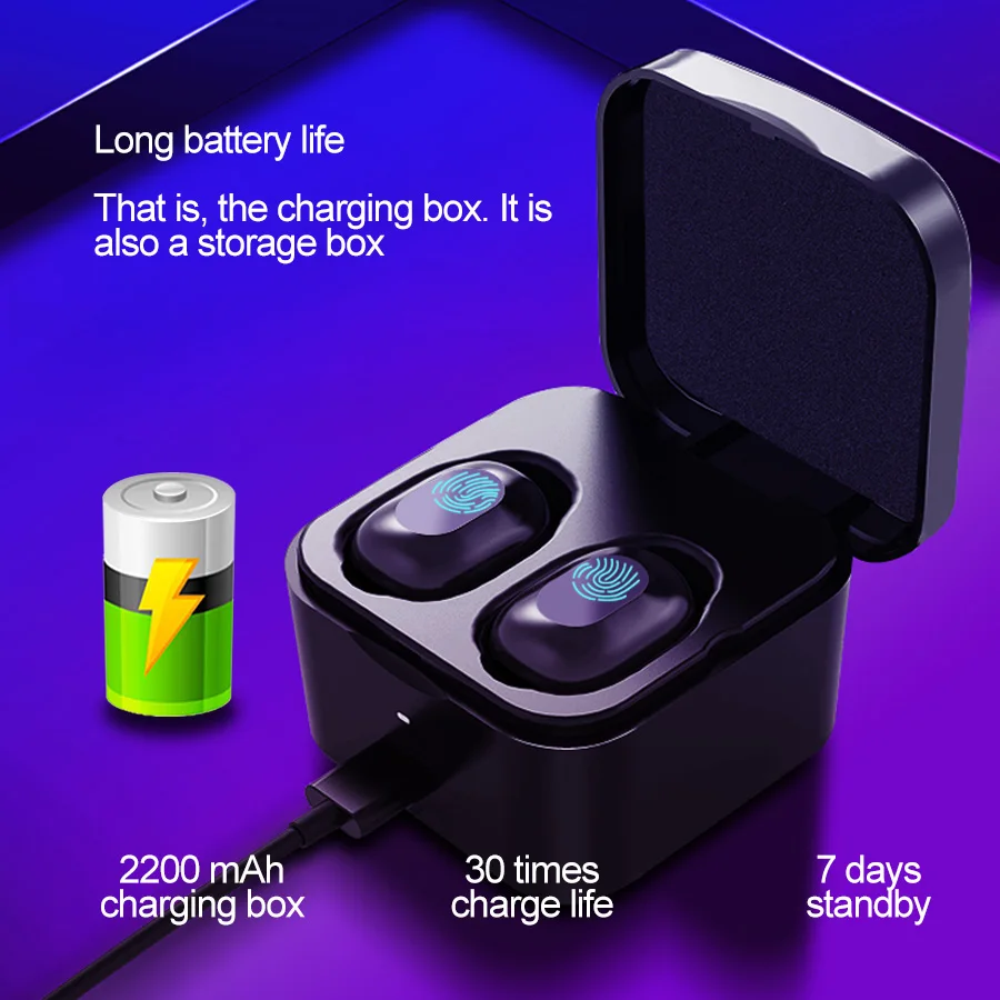 

LACHOUFFE TWS Hifi wireless headphones Siri Bluetooth Earphones Touch Sports Earbuds with mic 2000mAh &USB Earphones for xiaomi