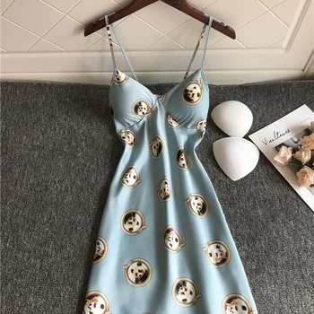 

Sexy nightdress female Nightgown strap chest pad nightdress small chest Korean sweet skirt small fresh home service party skirt
