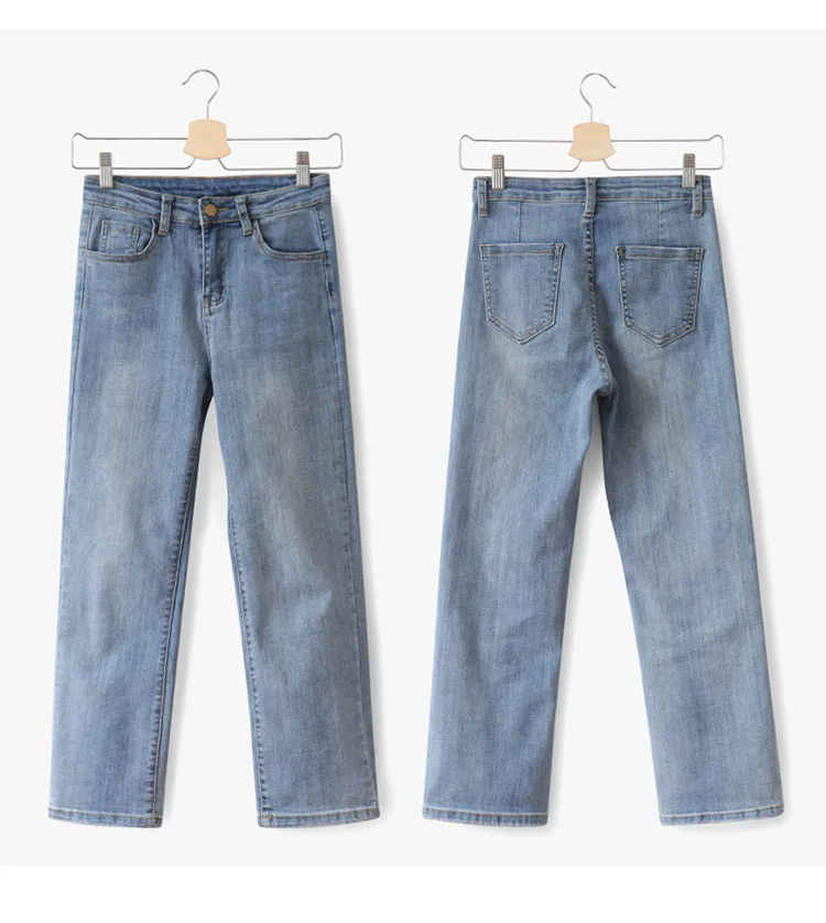 Autumn Basic High Waist Straight Tube Pants Washing Whitening Leisure Cowboy Denim Jeans Pants Women New Fashion Streetwear
