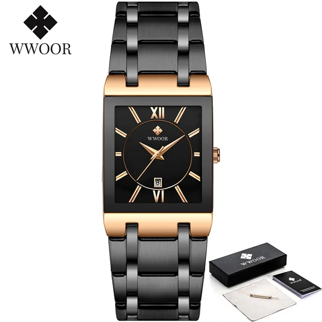 Relogio Masculino WWOOR Gold Black Watch Men Quartz Waterproof Wrist Watch For Men Fashion Square Casual Clock Male Dropshipping 