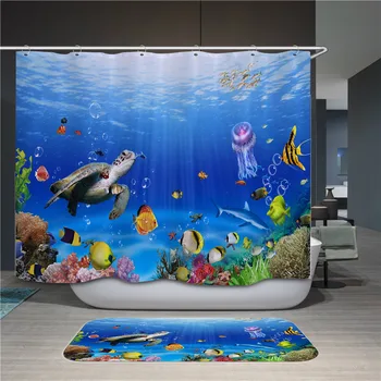 

Waterproof Fabric Shower Curtain 3D Ocean Dolphin Sea Seabed Fish Corals Underwater Bathroom Shower Bath Curtains duschvorhang