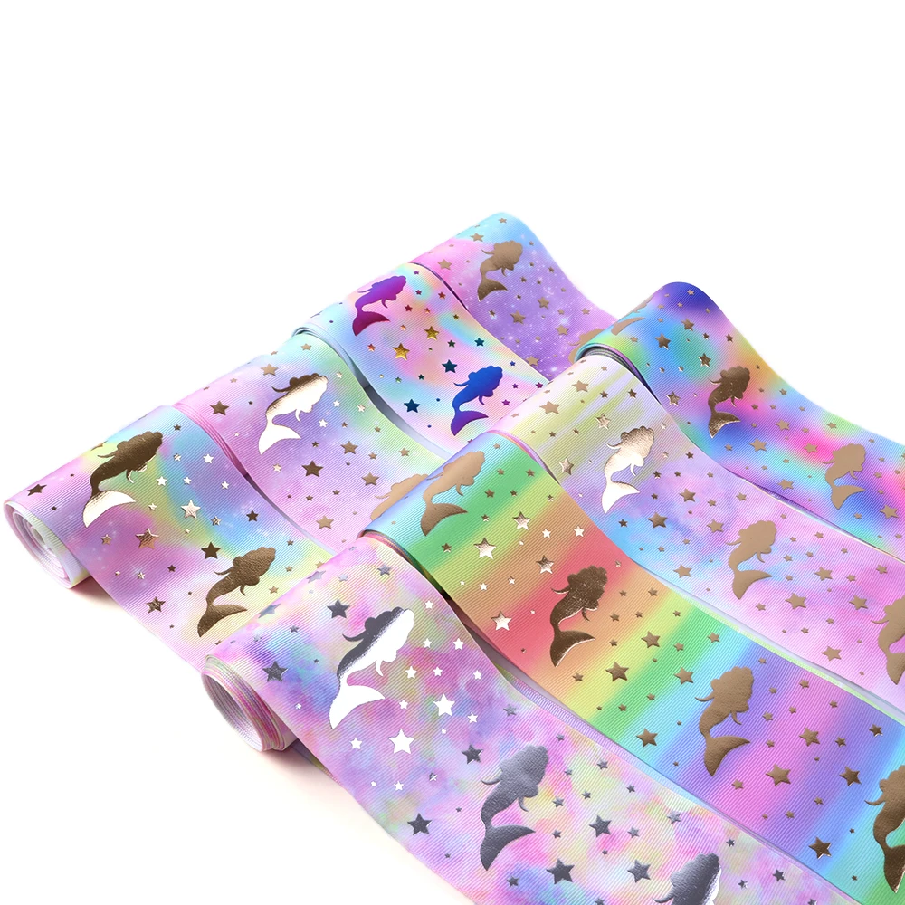 75 мм лошадь Золотая фольга grosgrain печатная лента Радуга diy аксессуары для одежды