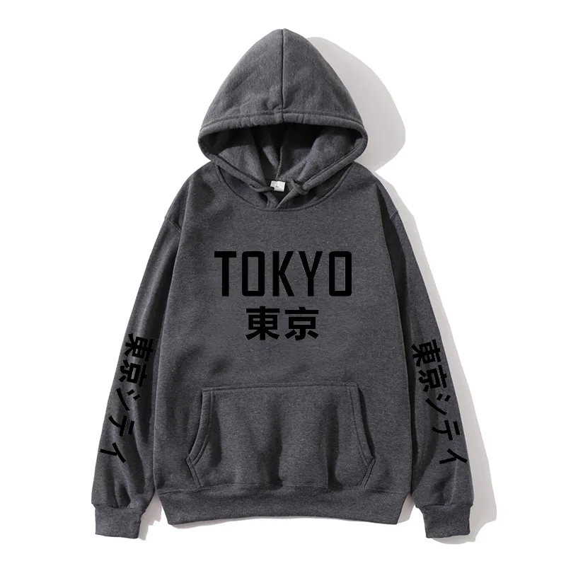 Новинка, толстовки в японском стиле Харадзюку, пуловер с принтом в виде города Токко, Повседневный свитер в стиле хип-хоп, уличная одежда белого цвета, мужские топы 3XL - Цвет: Dark gray