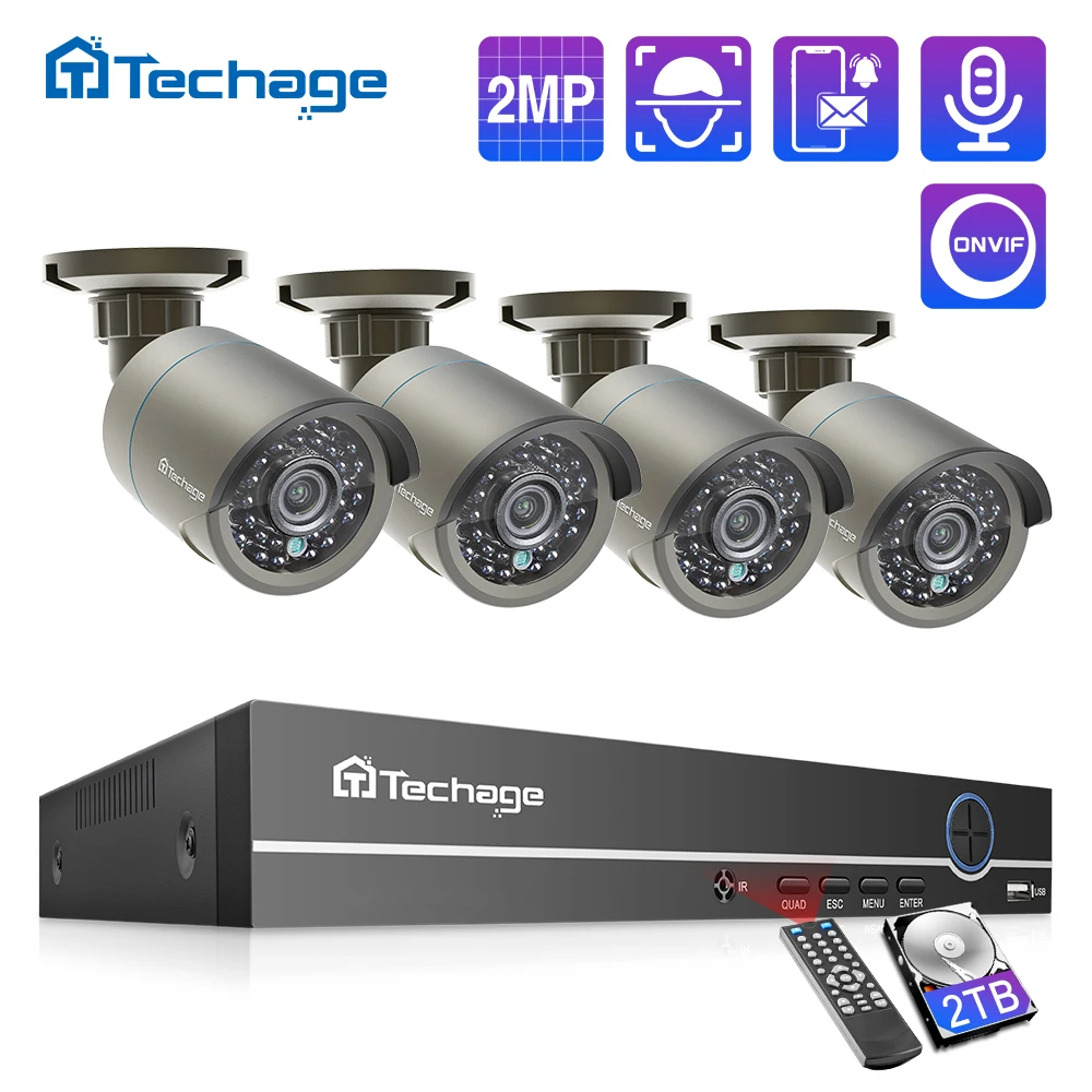 H.265 POE безопасности Камера Системы 4CH 1080P NVR Kit 2.0MP аудио CCTV Микрофон серый IP