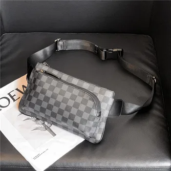 

New Fashion Casual Men Waist Pack Microfiber Synthetic Leather Sport Fanny Bags Men's Cell Phone Wallet Travel Bag Chess Plaid