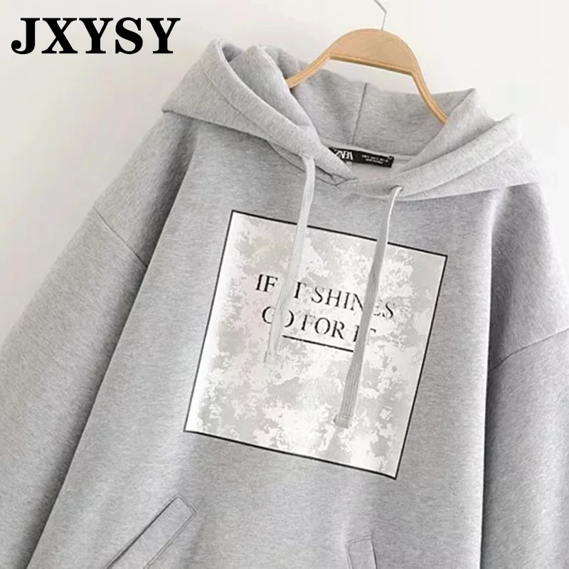 JXYSY толстовки женские свитшоты Harajuku повседневные серые свободные толстовки с длинным рукавом и буквенным принтом женские пуловеры Топы