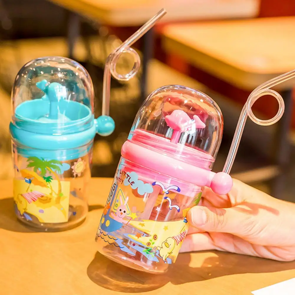 250 ml 2 kolory kreatywna butelka ze słomką ze smyczą uroczy design przenośny wieloryb spraye woda dla dzieci butelka na zewnątrz_voghion.com