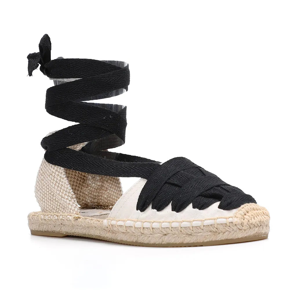 

Lace-up Womens Espadrilles Sandals Shoes 2022 Sapatos Mulher New Arrival Hemp T-strap Flat With Open Rubber Sapato Feminino