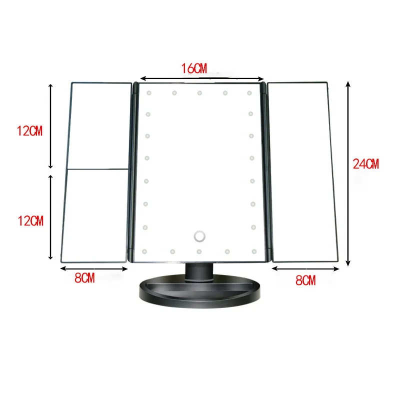 Светодиодный зеркальный Настольный светодиодный светильник с трех сторон, складное многоугольное туалетное зеркало с сенсорным экраном, настольный большой размер