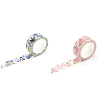 

2Pcs 1.5cm Wide Luxuriant Flowers Washi Tape Adhesive Tape DIY Scrapbooking Sticker Label Masking Tape(Flowers&Dai Purple)