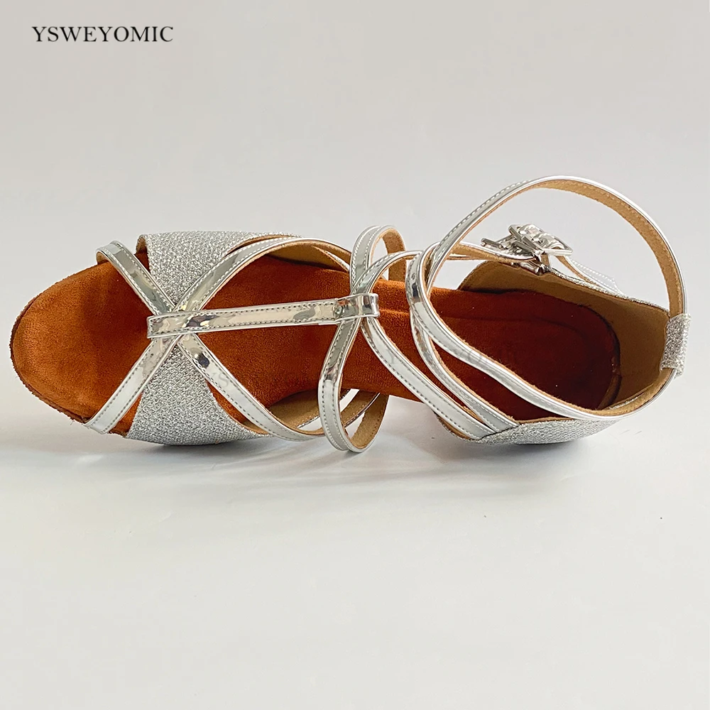 Dance Shoes 2022 Spring Style  Silver Shiny Glitter Salsa Dance Shoes Women Indoor Outdoor Soft insole Latin Dance Party Shoes
