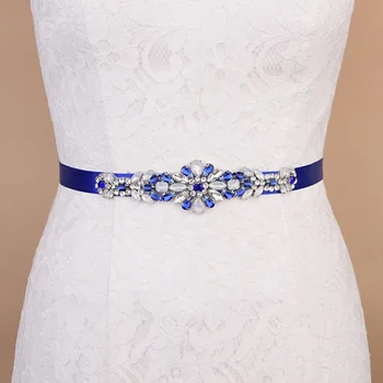 Ceinture strass-Cinturón de novia con ópalo azul para mujer, cinturón de boda con diamantes de imitación de cristal, para vestido de novia, sjerp B37