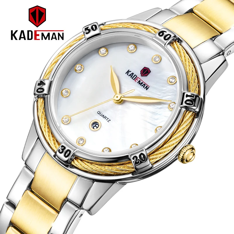 KADEMAN Women Watch Luxury Brand Fashion Casual Ladies Quartz Wristwatch Golden Stainless Steel Watchband Dress Clock For Girl