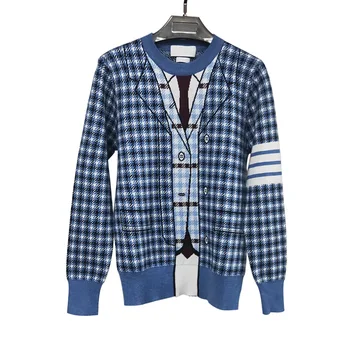 

2020 Fashion TB THOM Brand Sweaters Women Slim Fit O-Neck Pullovers Clothing Striped Wool Cotton Plaid Casual Coat