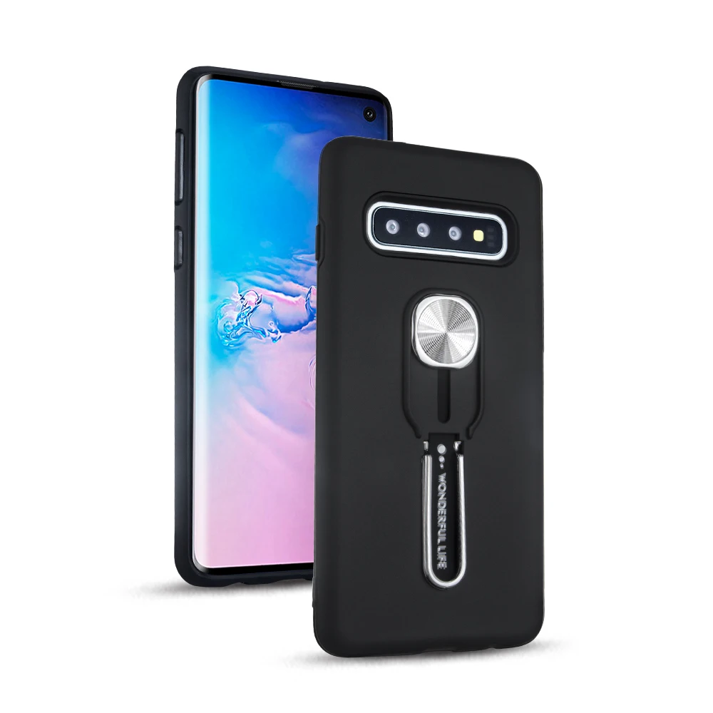 

For Samsung Galaxy S10 Plus Back Case TPU+PC Shockproof Anti-scratch Phone Protective Shell with Bracket and Adsorbable Function