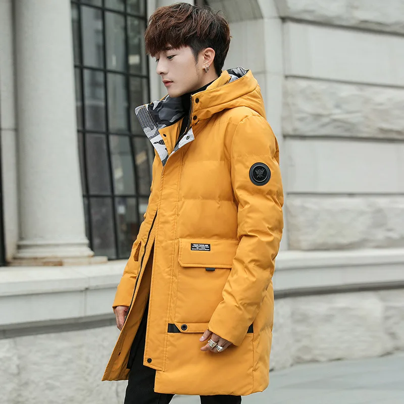 Основное толкающее зимнее мужское хлопковое пальто с капюшоном толстое хлопковое пальто средней длины корейский стиль тренд студентов Повседневная мода