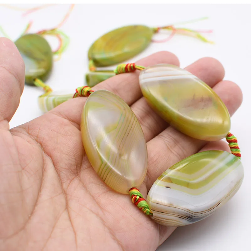 2strands/lot 48X25mm Natural yellow striped agate, large oval granules For DIY Necklace Jewelry Making Loose 15