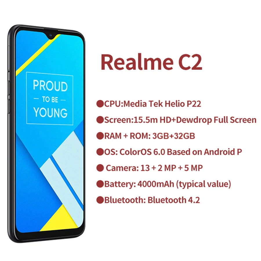 

RU Version OPPO Realme C2 15.5 HD+ Dewdrop MediaTek Helio P22 3GB RAM 32GB ROM 13MP AI Dual Rear Camera 4000mAh Mobile Phone