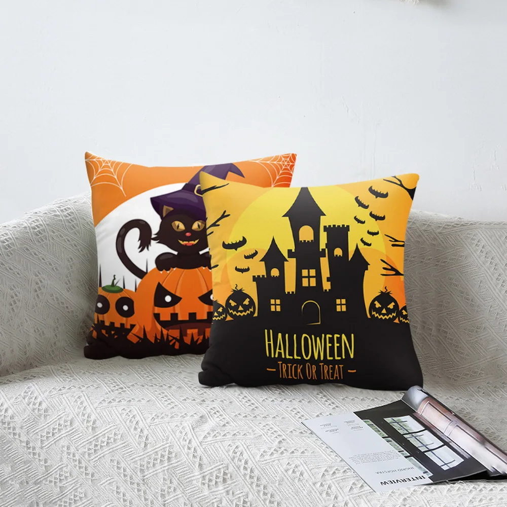 

New Halloween Cushion Cover Pumpkin Black Cat Crow Throw Pillow Pumpkin Castle Printed Decorative Pillow Case For Sofa Bedroom