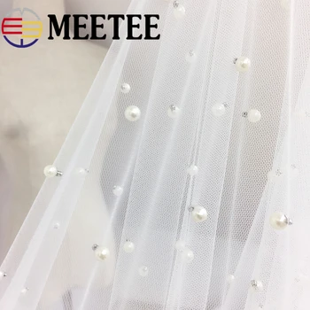 

100/200X160cm Mesh Beaded Laces Fabrics Ribbon Trim Pearls Lace Fabric DIY Sewing Shirt Wedding Skirt Clothing Accessories AP142