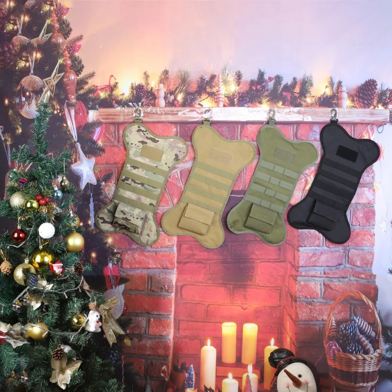 

Bone-shape Christmas Stocking Bag For Dog Pets With MOLLE Webbing And Patch Holder Christmas Home Decoration Outdoor Hunting