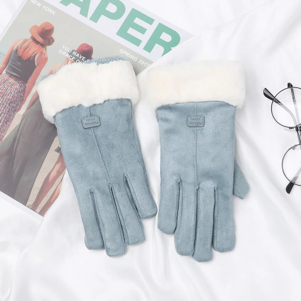 Новые модные женские перчатки, Осень-зима, милые меховые теплые перчатки с сенсорным экраном, перчатки с полным пальцем, женские перчатки для спорта на открытом воздухе