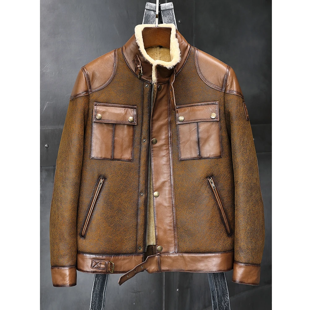 Мужское пальто из овчины, натуральная кожа, B3, куртка-бомбер, Ретро стиль, Авиатор, верхняя одежда, Тренч, серый, зимняя, Толстая куртка