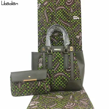 

Popular african wax bag set,high quality woman's wax handbag matching Dutch real wax Nigerian fabric 100%cotton green F04-21