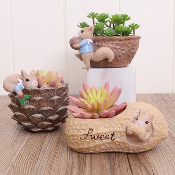 

Flower Pot Cartoon Cute Animal Squirrel Fleshy Flower Pot Resin Succulent Pots Desktop Decoration for Office