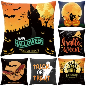 

6Pcs Super Soft Linen Halloween Decor Cushion Cover Pumpkin Castle Painting Pillow Cover Sofa Seat Car Pillowcase