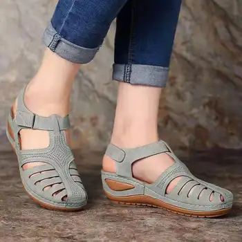 

2020 Women Sandals Summer Ladies Comfortable Round Toe Ankle Hollow Sandals Female Soft Sole Shoes Drop shipping Plus Size 35-43