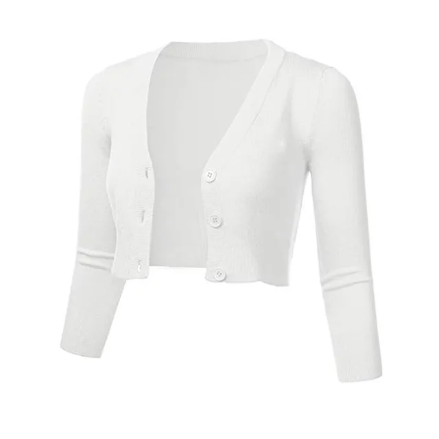 3/4 Sleeve Cropped Short Cardigans Sweater Women Solid Casual Button Down Long Sleeve Coat Autumn Knit Tops Pull Femme #Z 3