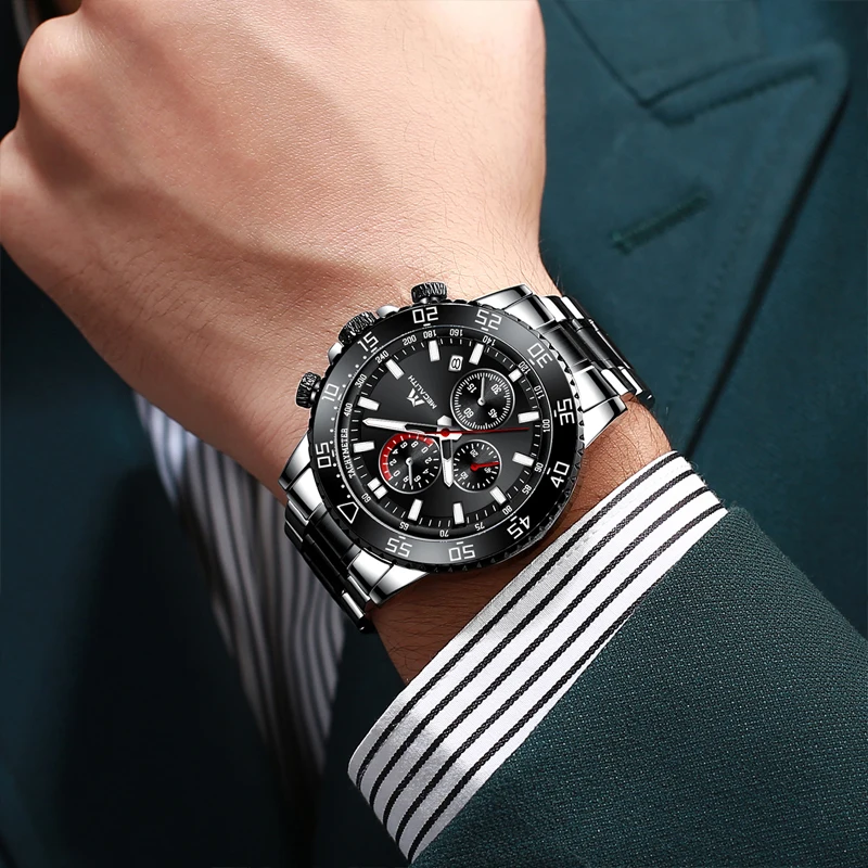 Megalith Military Watches Men Stainless Steel Band Waterproof Quartz Wristwatch Chronograph Clock-3
