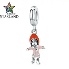 Starland,, 925 пробы, серебряный, обнимающий, для девушек, подвеска, Шарм для женщин, браслет, эмаль, Рождественская коллекция