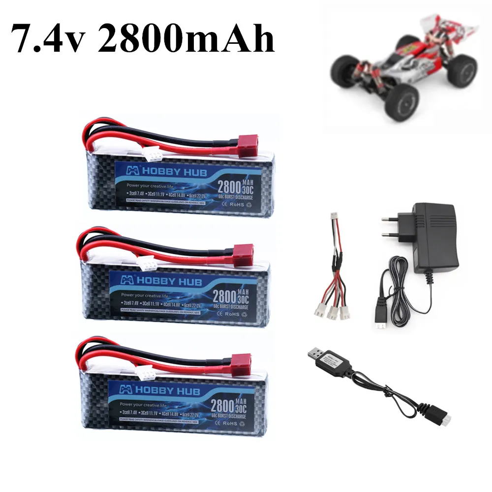 

7.4v battery for Wltoys 144001 Car Upgraded 2s 7.4V 2800mAh Lipo Battery T Plug For Wltoys 1/14 144001 RC Car Boat Spare Parts