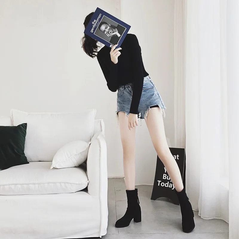

C Red Man Short Boots Women's Spring And Autumn 2018 New Style Small Heel Martin Boots Chunky Heel Thin Boots CHIC High Document