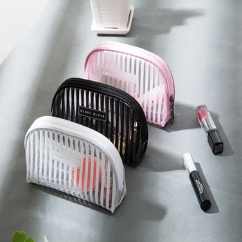 

Large travel Environmental Protection PVC Transparent Cosmetic Bag Women Travel Fashion waterproof stripes Make up Toiletry Bags