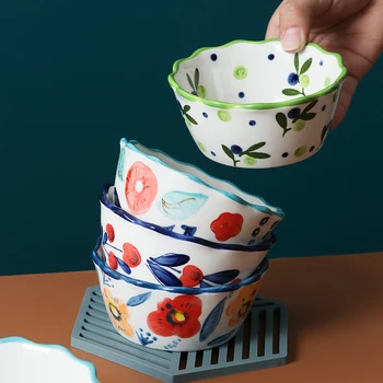 

Japanese hand-painted ceramic lace salad mlik egg breakfast bowl creative snack soup rice noodles bowl household tableware