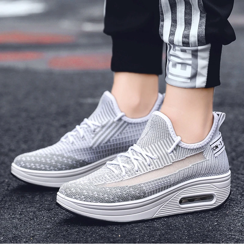 

Shape Ups Shoes For Women Thick Sole Swing Fitness Shoes Breathable Massage Rocking Shoe Height Increasing Socks Wedges Sneakers
