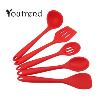 

5PCS Red Cooking Utensils Heat-Resistant Silicone Kitchen Cooking Tools Baking Cookware Gadgets Spatula Spoon Set