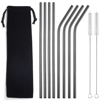 

10pcs Rainbow Color Reusable Metal Straws Set With Cleaner Brush Stainless Steel Drinking Straw Drinkware Bar Party Accessories