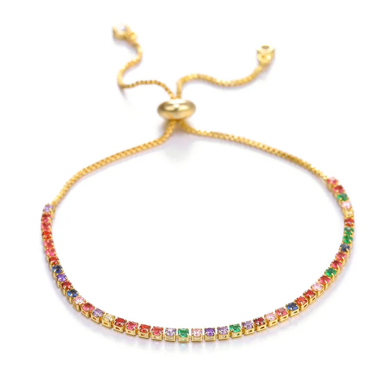 Радужный Браслет с кристаллами для девушек, регулируемая цепочка, Серебряный свадебный подарок, Теннисный браслет wo для мужчин, мужские ювелирные изделия, циркониевый браслет с подвесками