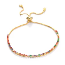 Радужный Браслет с кристаллами для девушек, регулируемая цепочка, Серебряный свадебный подарок, Теннисный браслет wo для мужчин, мужские ювелирные изделия, циркониевый браслет с подвесками