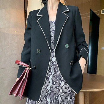 

Women Blazer Spring Autumn Fashion Double Breasted Long Sleeve Suit Jacket Women Casual Blazers Vintage Loose Ladies Tops G291