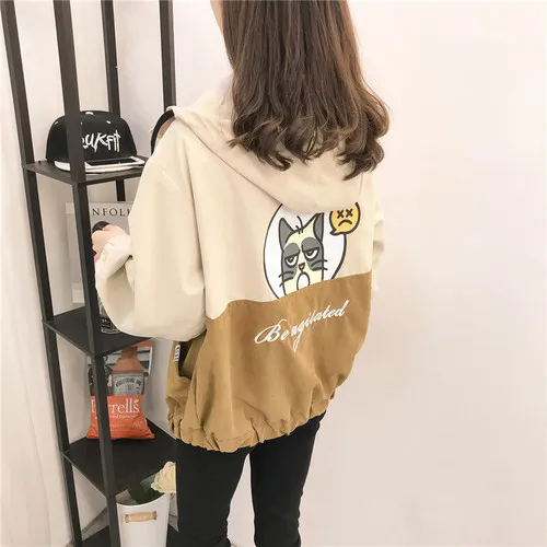 

2019 Autumn College Style Loose Girl Tops New Fashion Back Colour Printing Design Personality Comfort Slim Female Lovers Jacket