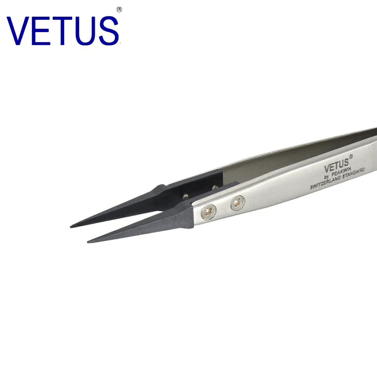 VETUS ESD-259A Interchangeable Head Anti-static Tweezers Stainless Steel Body Anti-static Carbon Fiber Conductive Plastic Head — view 4