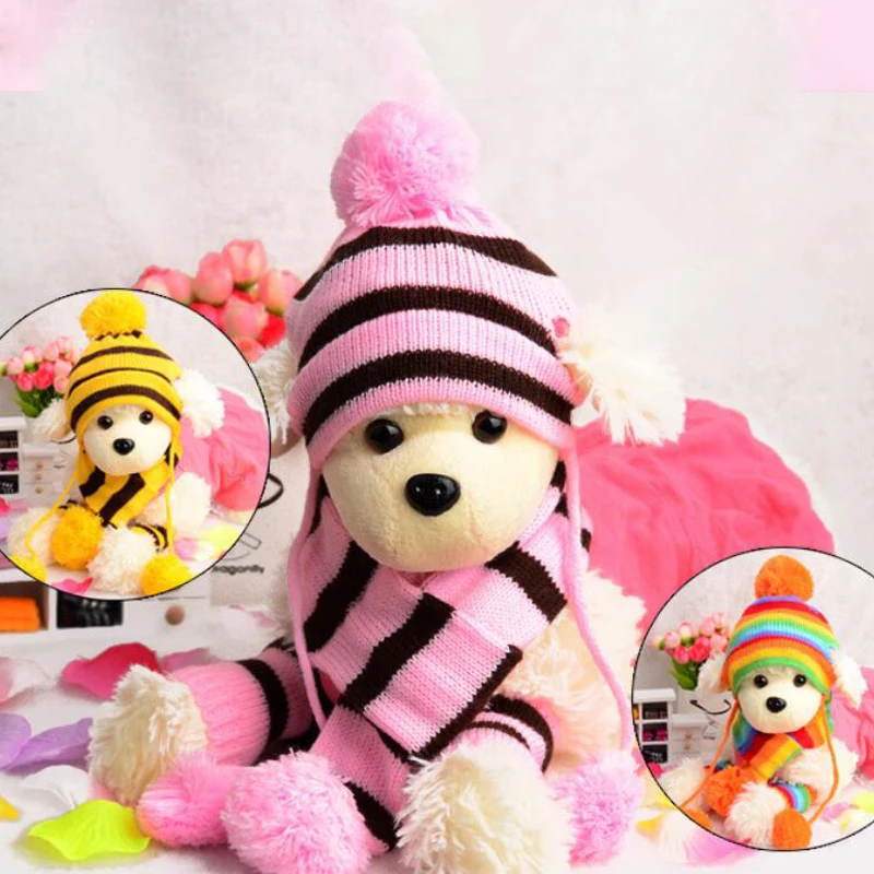

3Pcs/set Lovely Stripe Pet Cat Caps Dogs Birthday Gift Winter Headwear Dog Teddy Warm Scarf and Foot Cover Pet Accessories